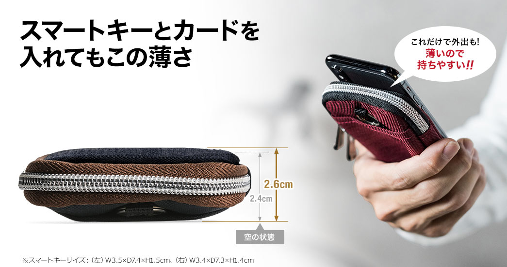 スマートキーとカードを入れてもこの薄さ