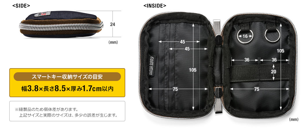 スマートキー収納サイズの目安