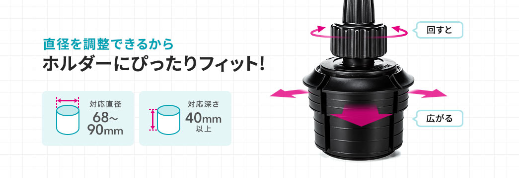 直径を調整できるからホルダーにぴったりフィット