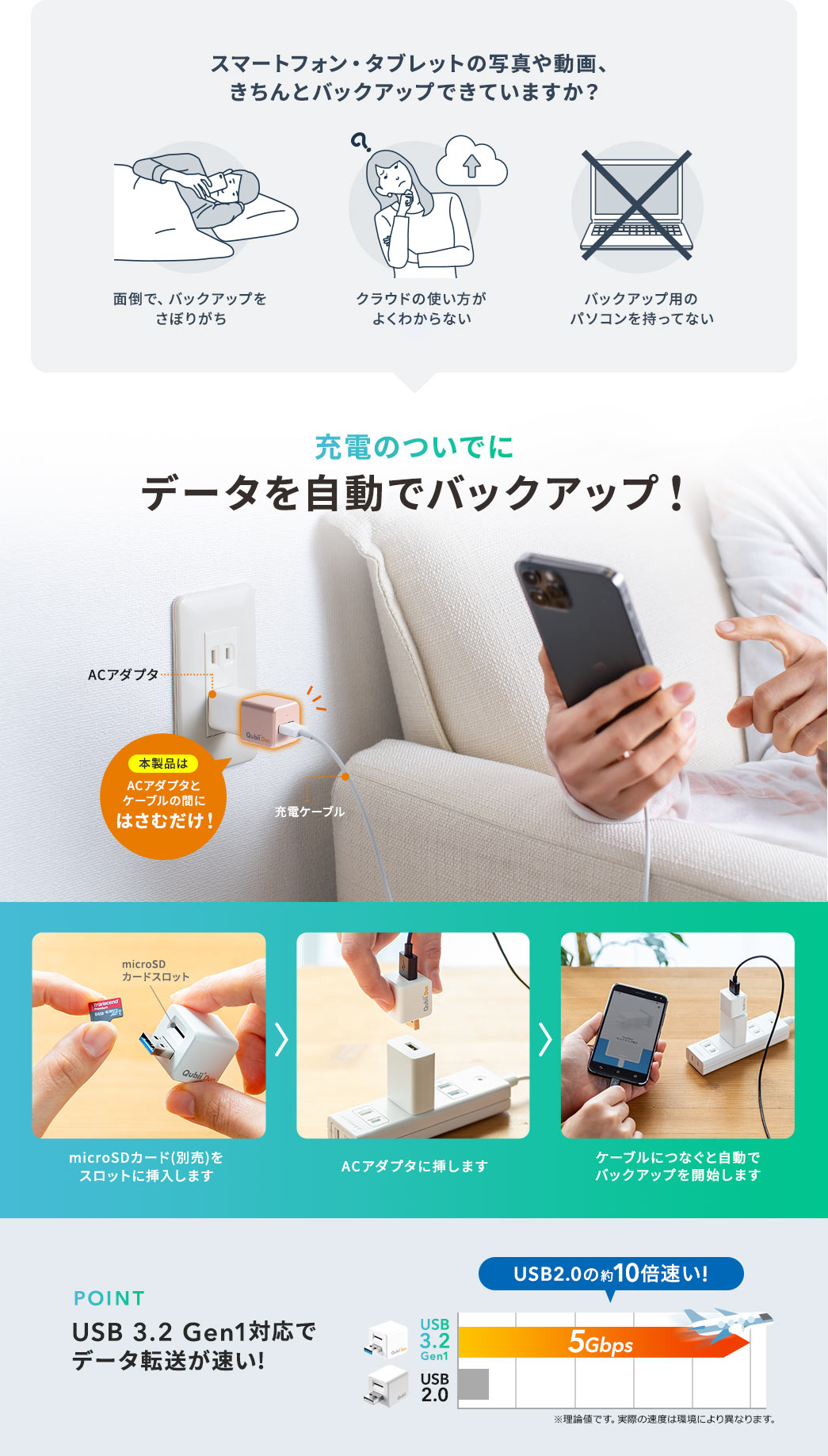 充電のついでにデータを自動バックアップ！