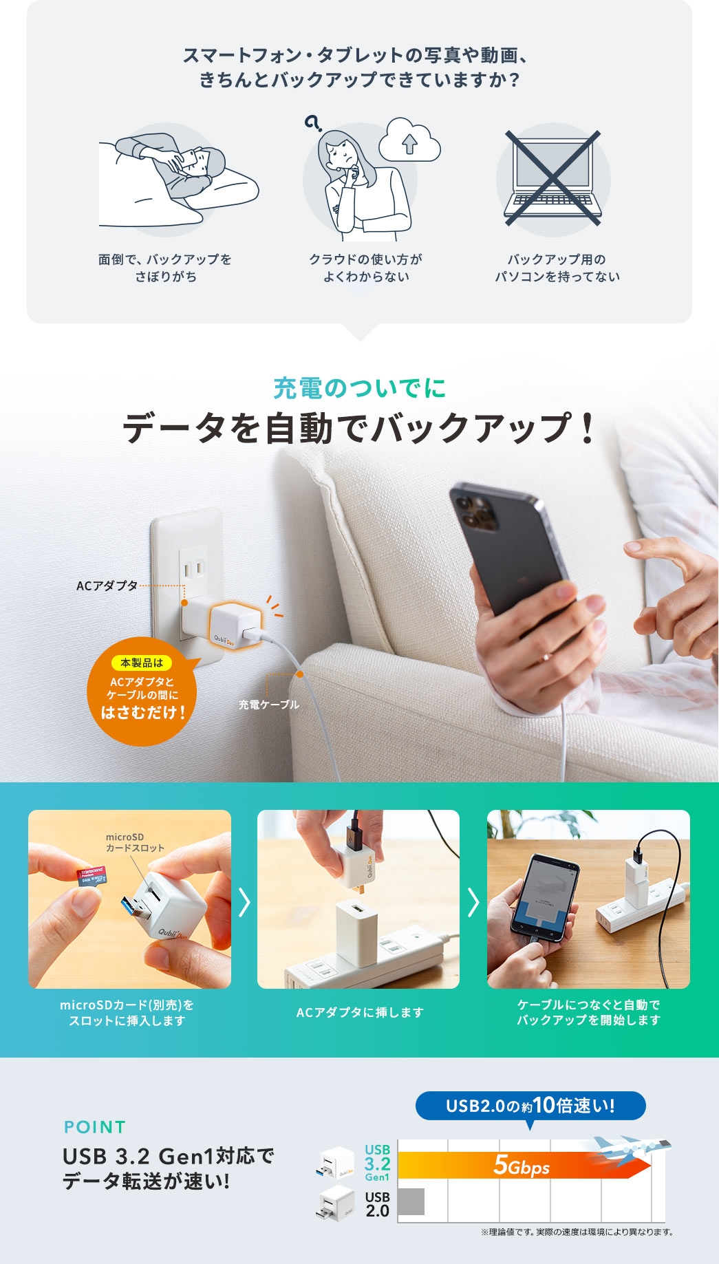 充電のついでにデータを自動バックアップ！