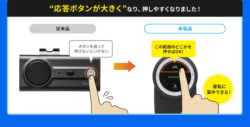 応答ボタンが大きくなり、押しやすくなりました