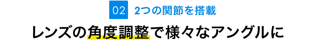 2つの関節を搭載 レンズの角度調整で様々なアングルに
