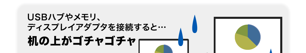 USBハブやメモリ、ディスプレイアダプタを接続すると