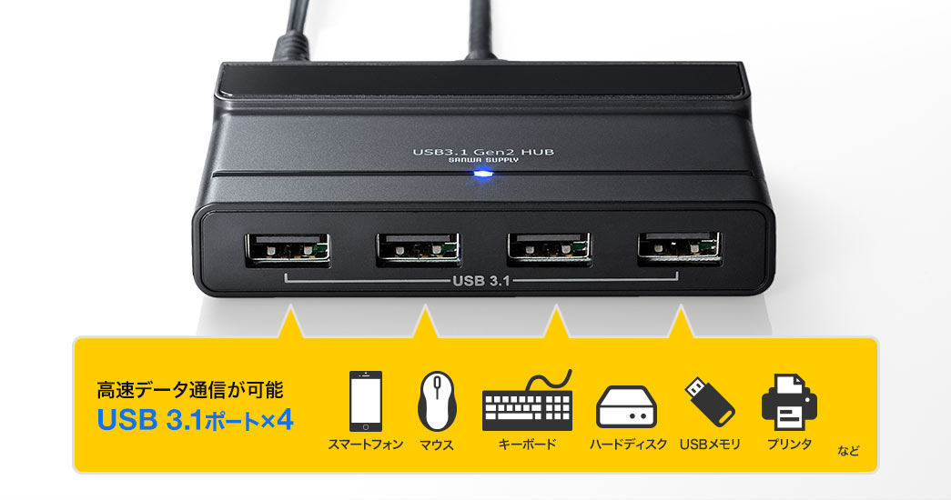 高速データ通信が可能 USB3.1ポート×4