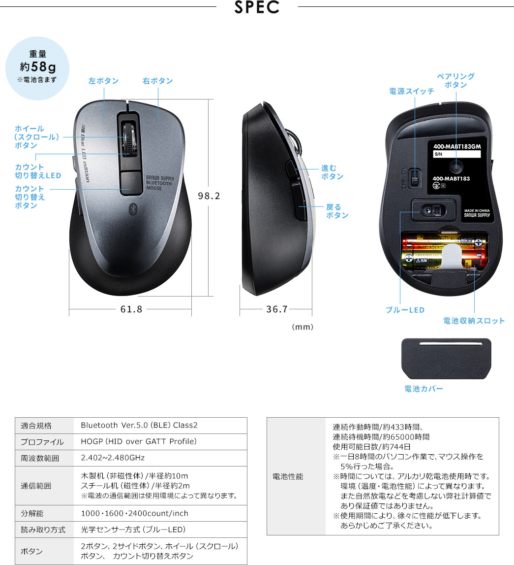 SPEC 重量約58g