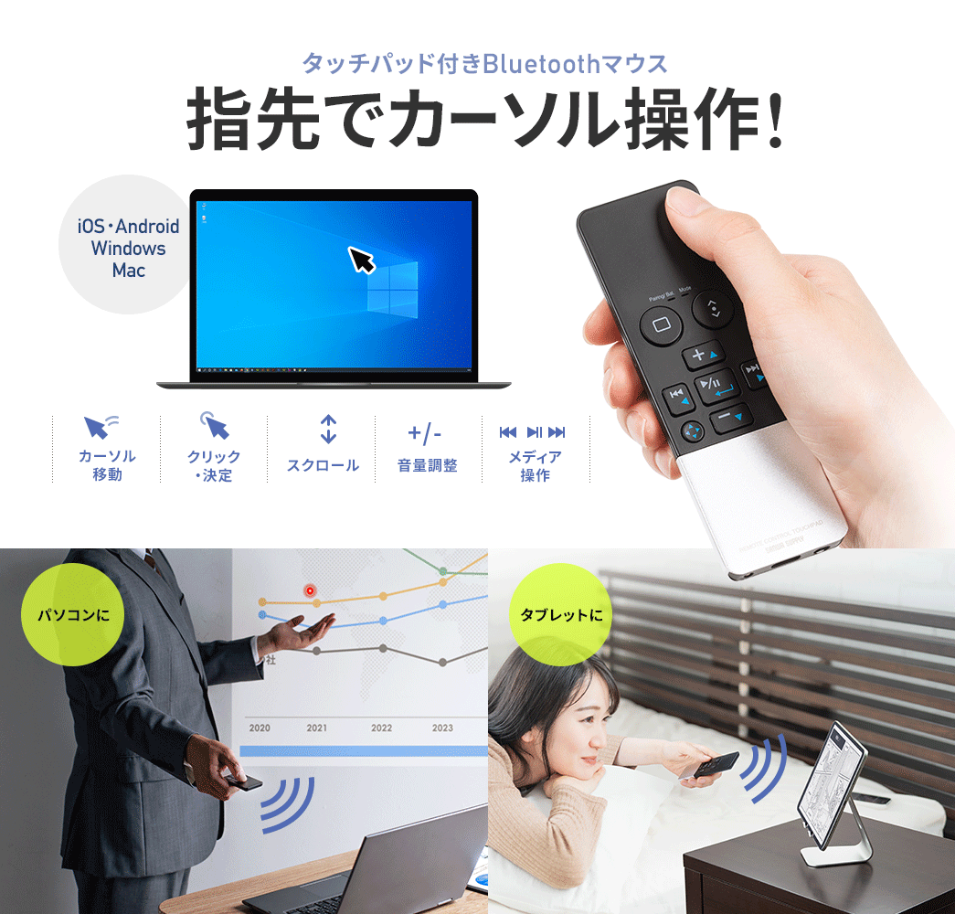 タッチパッド付きマウスBluetoothマウス 指先でカーソル操作!