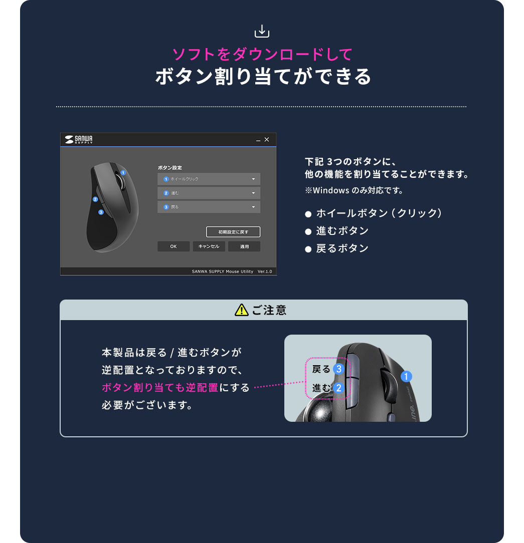 ソフトをダウンロードしてボタン割り当てができる