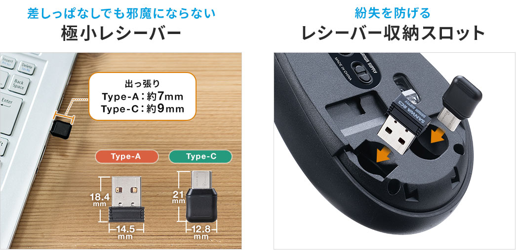差しっぱなしでも邪魔にならない極小レシーバー　紛失を妨げるレシーバー収納スロット