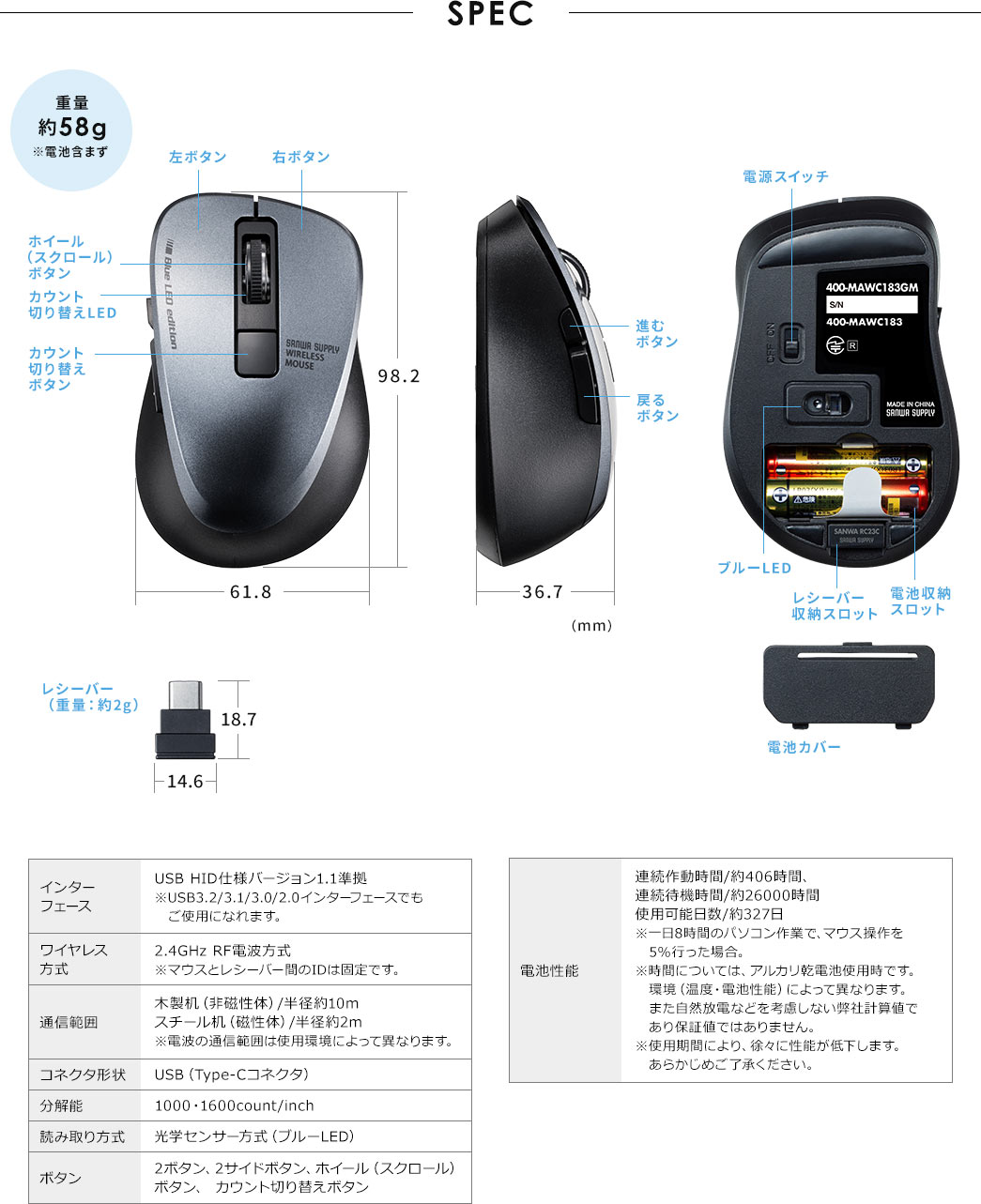 SPEC 重量約58g