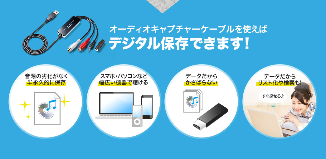 オーディオキャプチャーケーブルを使えばデジタル保存できます