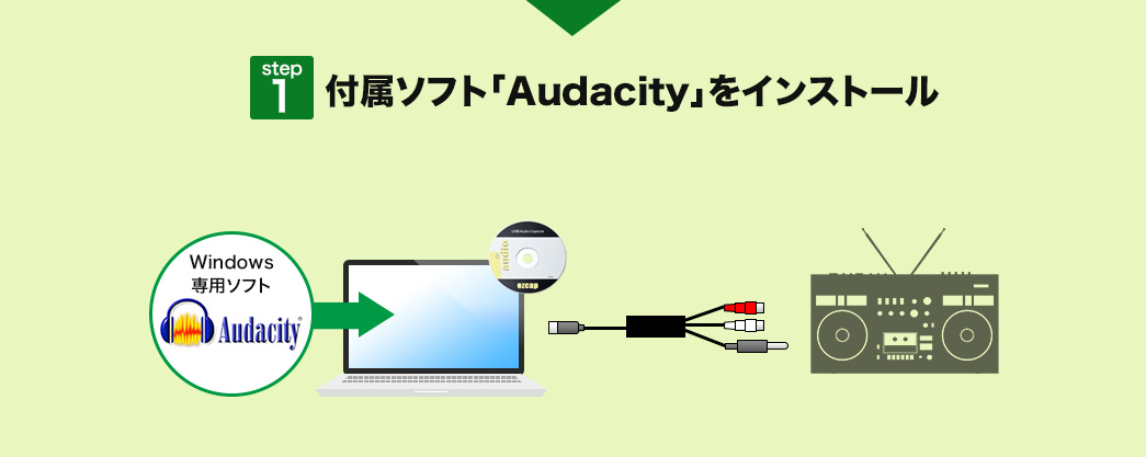 付属ソフト「Audacity」をインストール