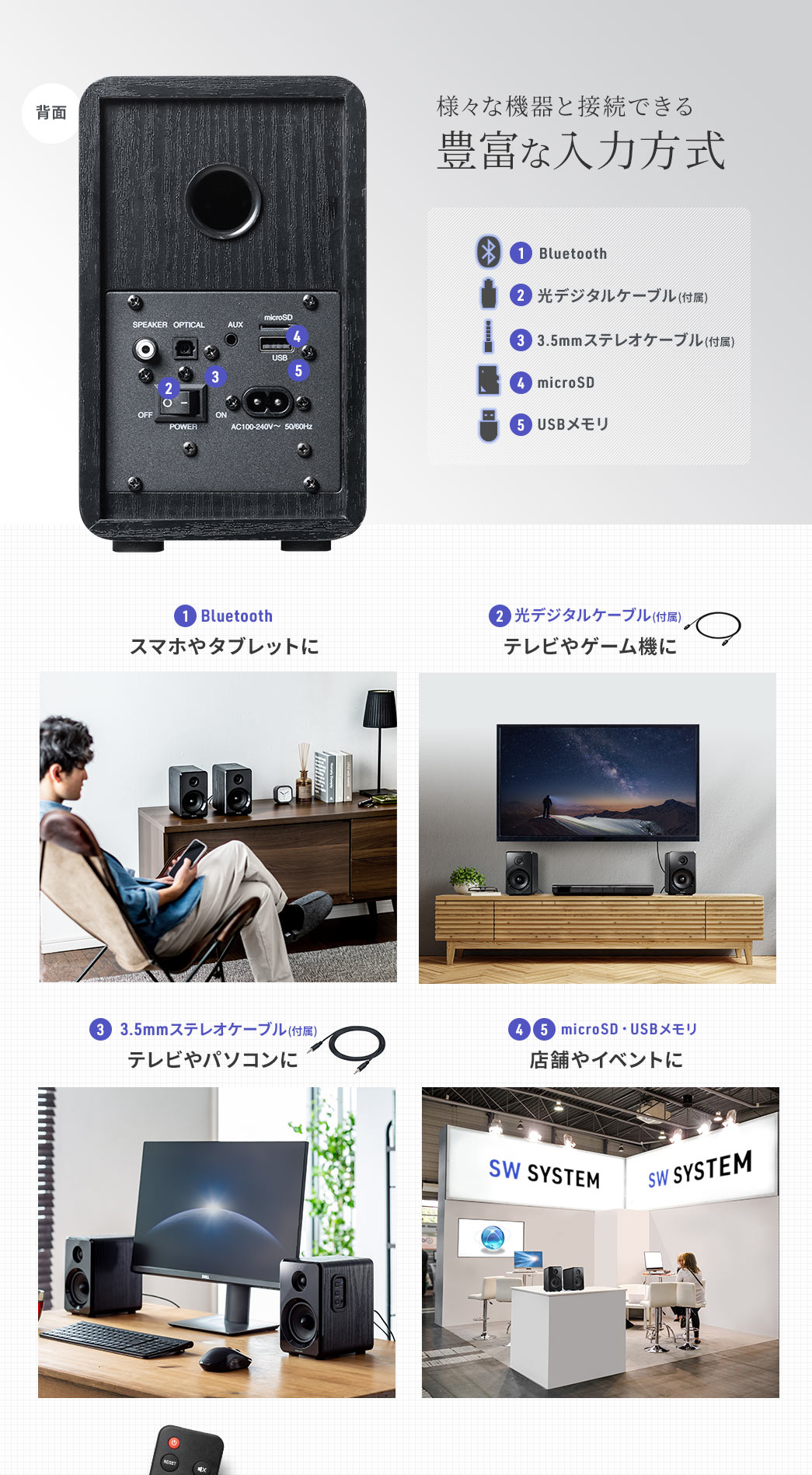 様々な機器と接続できる豊富な入力方式