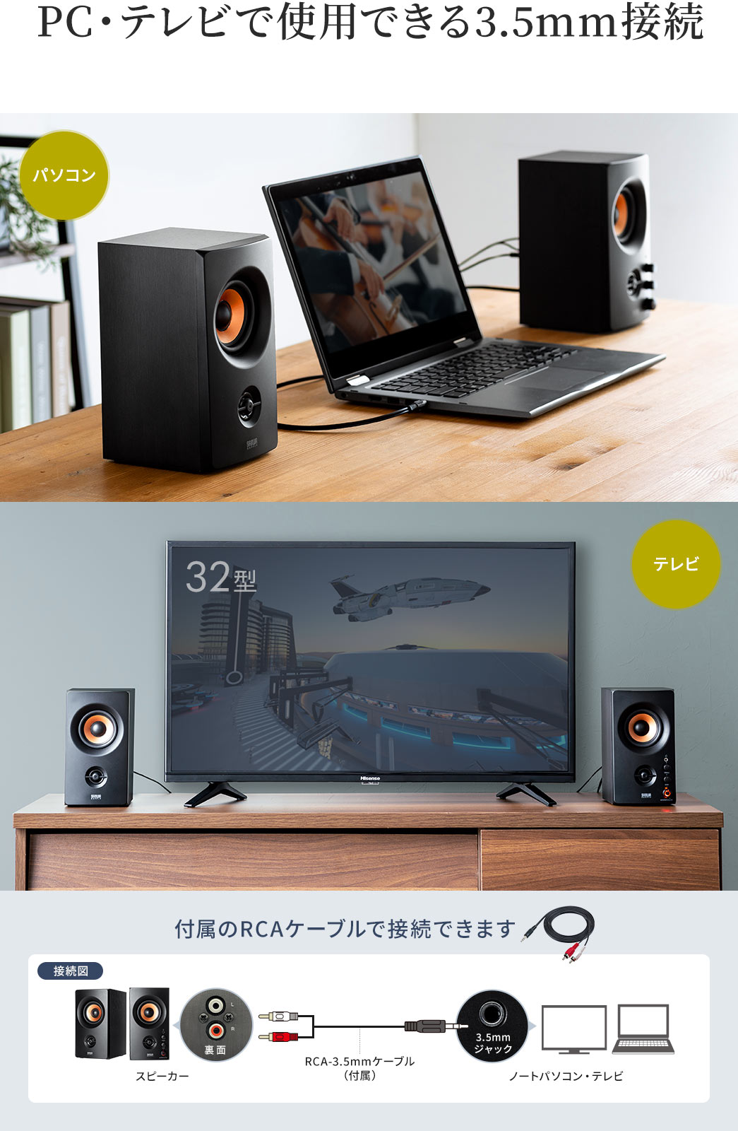 PC・テレビで使用できる3.5mm接続