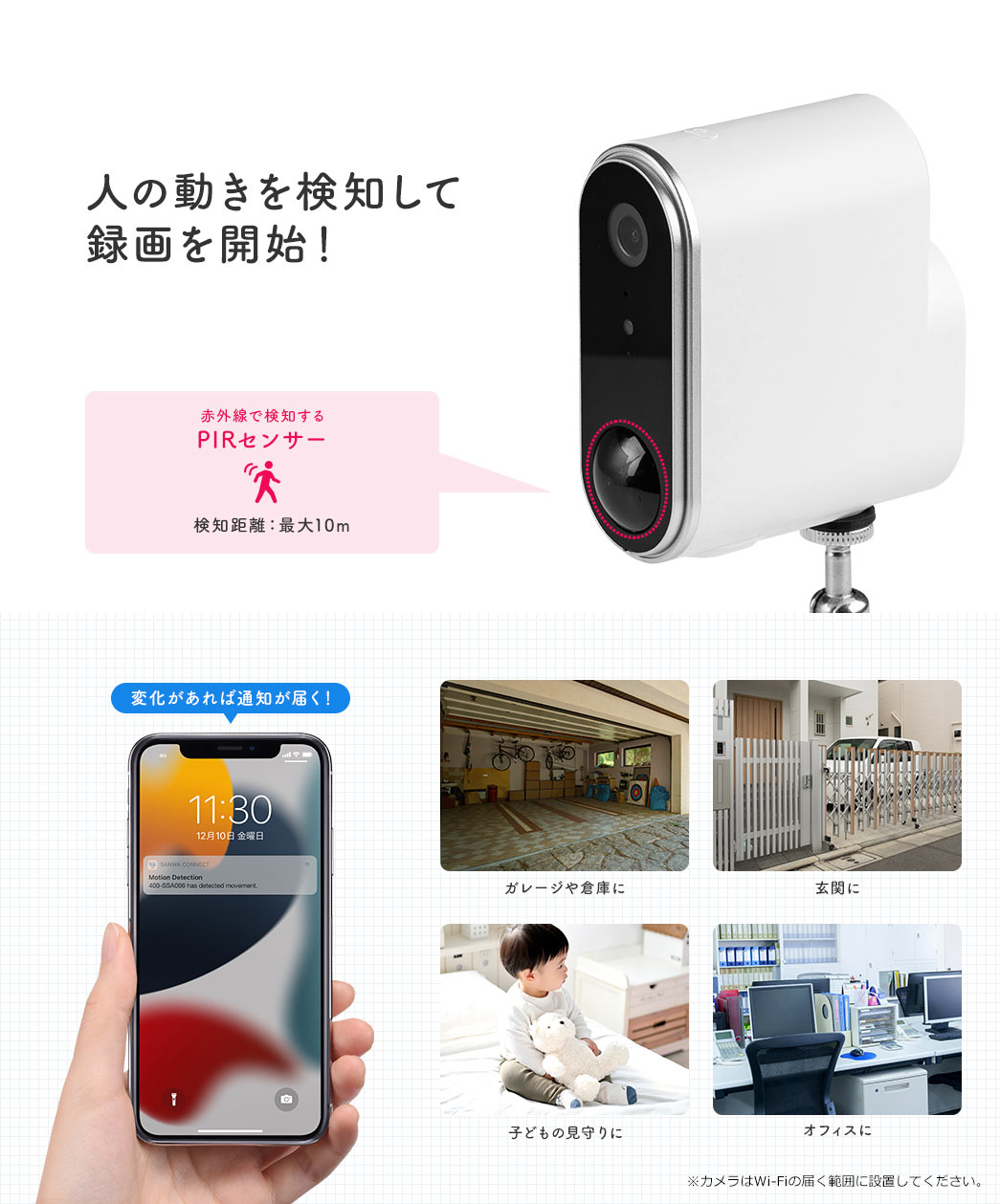 人の動きを検知して録画を開始！