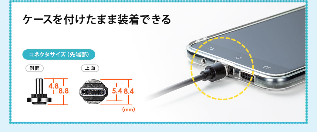 ケースを付けたまま装着できる