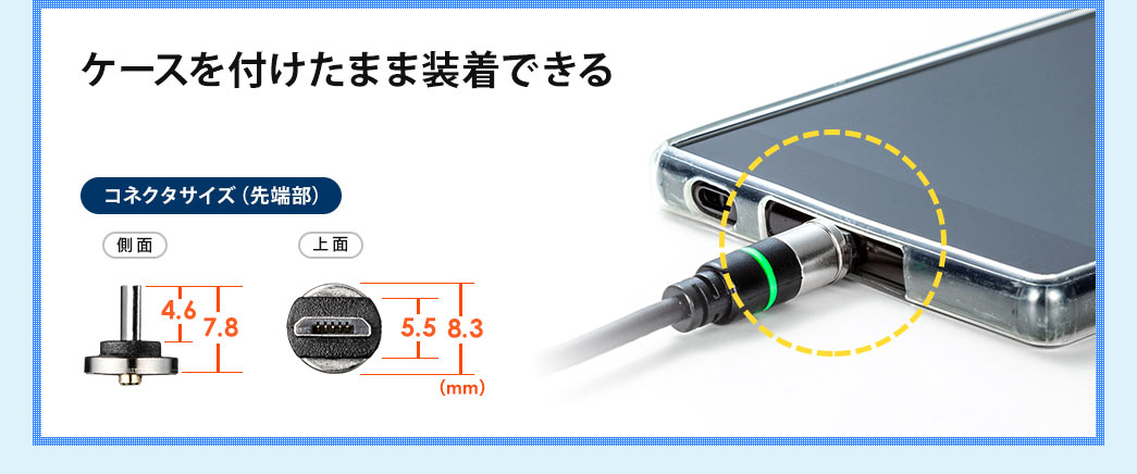 ケースを付けたまま装着できる
