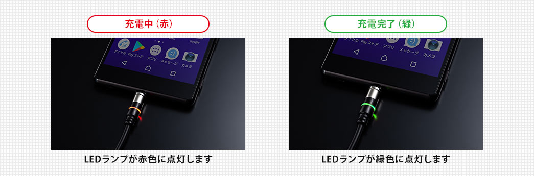 充電中（赤） 充電完了（緑）