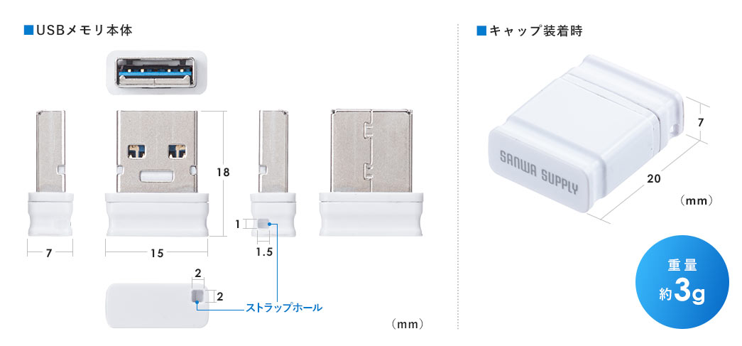 USBメモリ本体 キャップ装着時