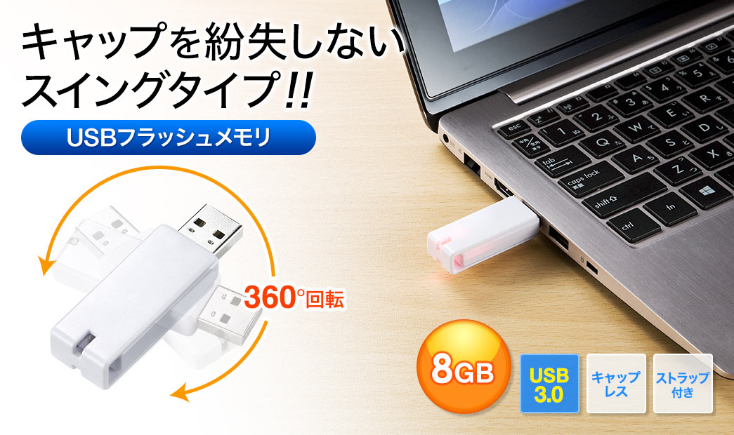 キャップを紛失しないスイングタイプ USBフラッシュメモリ