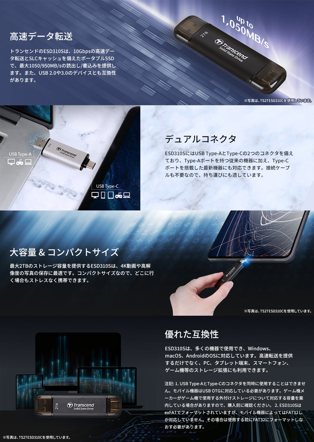 高速データ転送 デュアルコネクタ 大容量 & コンパクトサイズ 優れた互換性