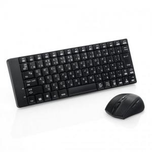 ワイヤレスキーボード・マウスセット(小型・テンキーレス・USB接続・メンブレン・静音ブルーLEDマウス・ブラック)