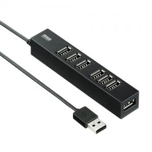 USBハブ USB2.0 USB A×7 セルフパワータイプ ブラック 固定用 面ファスナー付き