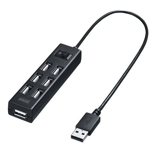 スイッチ付きUSBハブ USB 2.0 USB A×7 セルフパワー ブラック