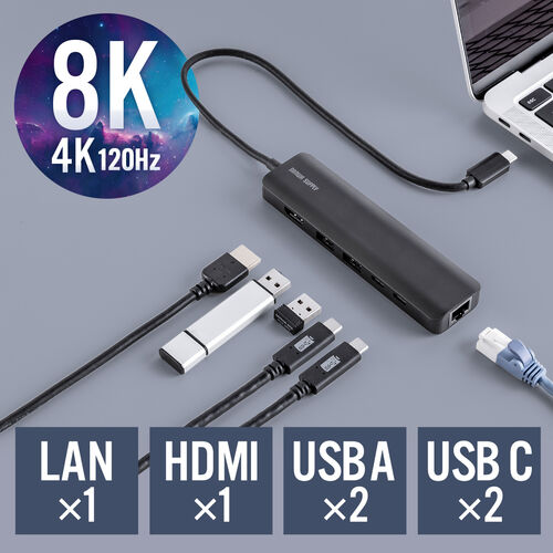 ドッキングステーション USB Type-C HDMI 4K/120Hz PD100W対応 有線LAN