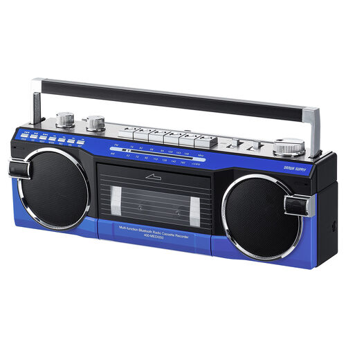 レトロ風ラジカセ 80年代デザイン USBメモリ SDカード 再生/録音 Bluetooth対応 ブルー