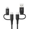 【値下げ品】4in1 USB2.0ケーブル PD60W対応 Type-C Type-A microUSB 1m 高耐久 ポリエチレンメッシュケーブル 充電 データ転送 スマホ タブレット ブラック