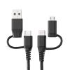 【値下げ品】4in1 USB2.0ケーブル PD60W対応 Type-C Type-A microUSB 1m 高耐久 ポリエチレンメッシュケーブル 充電 データ転送 スマホ タブレット ブラック