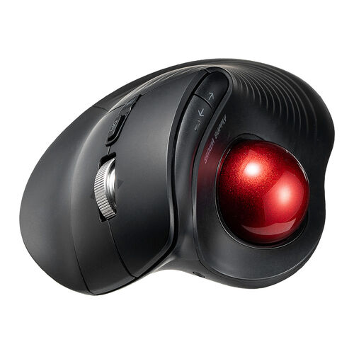 トラックボールマウス チルトホイール 高速スクロール エルゴノミクス 静音 2.4GHz Bluetooth ワイヤレス 5ボタン USB-C充電式 レッド