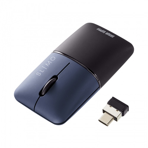 ワイヤレスマウス SLIMO 充電式 USB Type-C ネイビー 静音