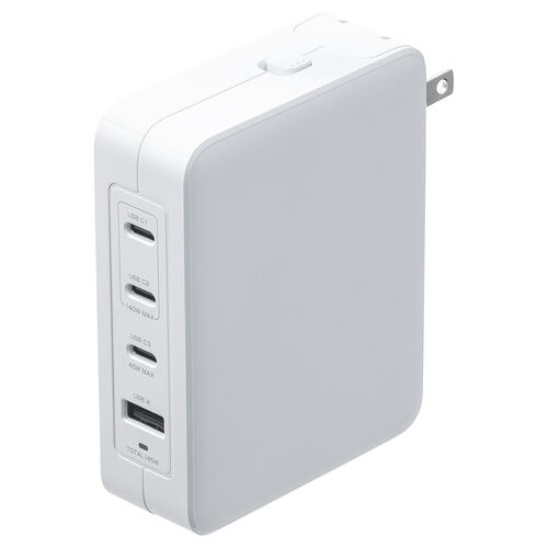 USB PD 140W ACアダプター 4ポート USB-C×3 USB A×1 GaN採用 折りたたみ式プラグ PSE適合品 ホワイト