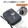 スマートキーケース スマートキー2個収納 カード2枚収納 防水 防塵 止水ファスナー 外側ポケット付き キーリング付属 ネイビー