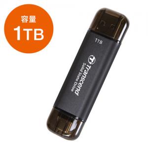 スティックSSD 1TB USB 10Gbps USB A USB-C デュアルコネクタ ブラック Transcend ESD310 ポータブルSSD