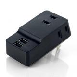 コンセント付きUSB-ACアダプタ 電源コンセント×3 USB A×2 5V/2.4A出力 ブラック