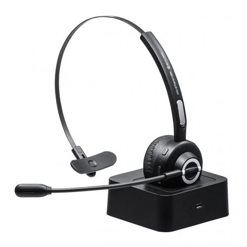 Bluetoothヘッドセット モノラル/片耳 充電台付 スタンド付属 Zoom/Meet Now/Microsoft Teams対応