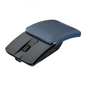 薄型マウス Bluetooth 2.4GHzワイヤレス スライドカバー開閉で電源オンオフ 5ボタンUSB-C充電式 ブルー