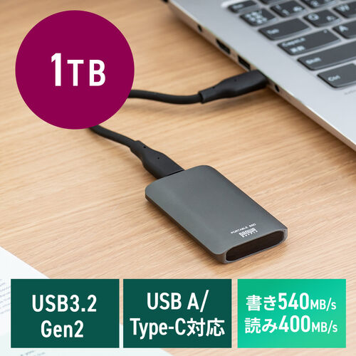 ポータブルSSD 1TB USB3.2 Gen2 USB A USB Type-C