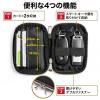 スマートキーケース 鍵 スマートキー2個収納 カード2枚収納 外側ポケット付き キーリング付属 カラビナフック対応 スマートキーカバー ブラック