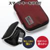 【処分特価】スマートキーケース 鍵 スマートキー2個収納 カード2枚収納 外側ポケット付き キーリング付属 カラビナフック対応 スマートキーカバー ネイビー
