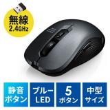 静音ワイヤレスマウス 5ボタン DPI切替 ラバーコーティング ガンメタリック