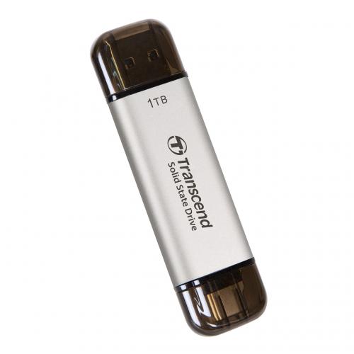 スティックSSD 1TB USB 10Gbps USB A USB-C デュアルコネクタ シルバー Transcend ESD310 ポータブルSSD