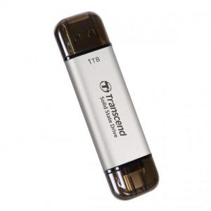 スティックSSD 1TB USB 10Gbps USB A USB-C デュアルコネクタ シルバー Transcend ESD310 ポータブルSSD