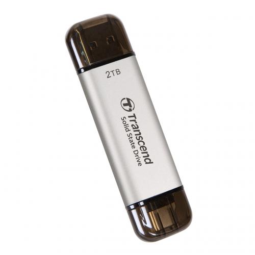 Transcend ポータブルSSD 2TB USB A USB Type-C デュアルコネクタ シルバー ESD310 