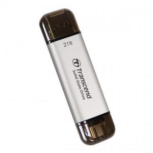 Transcend ポータブルSSD 2TB USB A USB Type-C デュアルコネクタ シルバー ESD310 